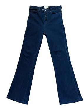 Charlotte Brody High Rise Button Fly Flare Jeans Dark Wash Stretch Denim 28 Luxe